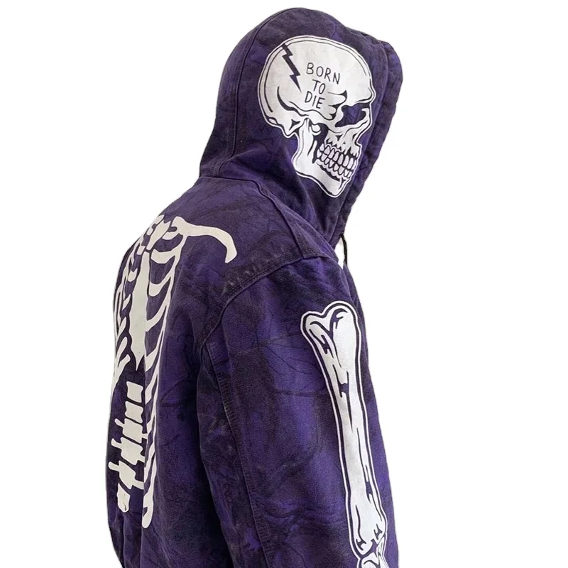 Women Y2K Gothic Hoodies Halloween Skeleton Print Zip Up Jacket Streetwear Sweatshirt