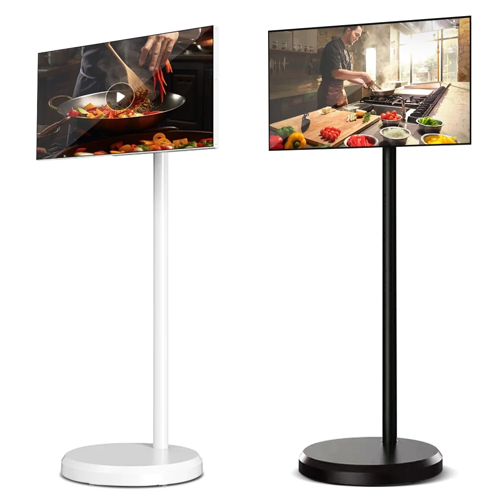 21.5 27 32 Inch Moveable Smart Tv Stand Follow By Me Touch Lcd Screen Tv Battery Powered 1080P 2K Resolution Floor Stand Kiosk