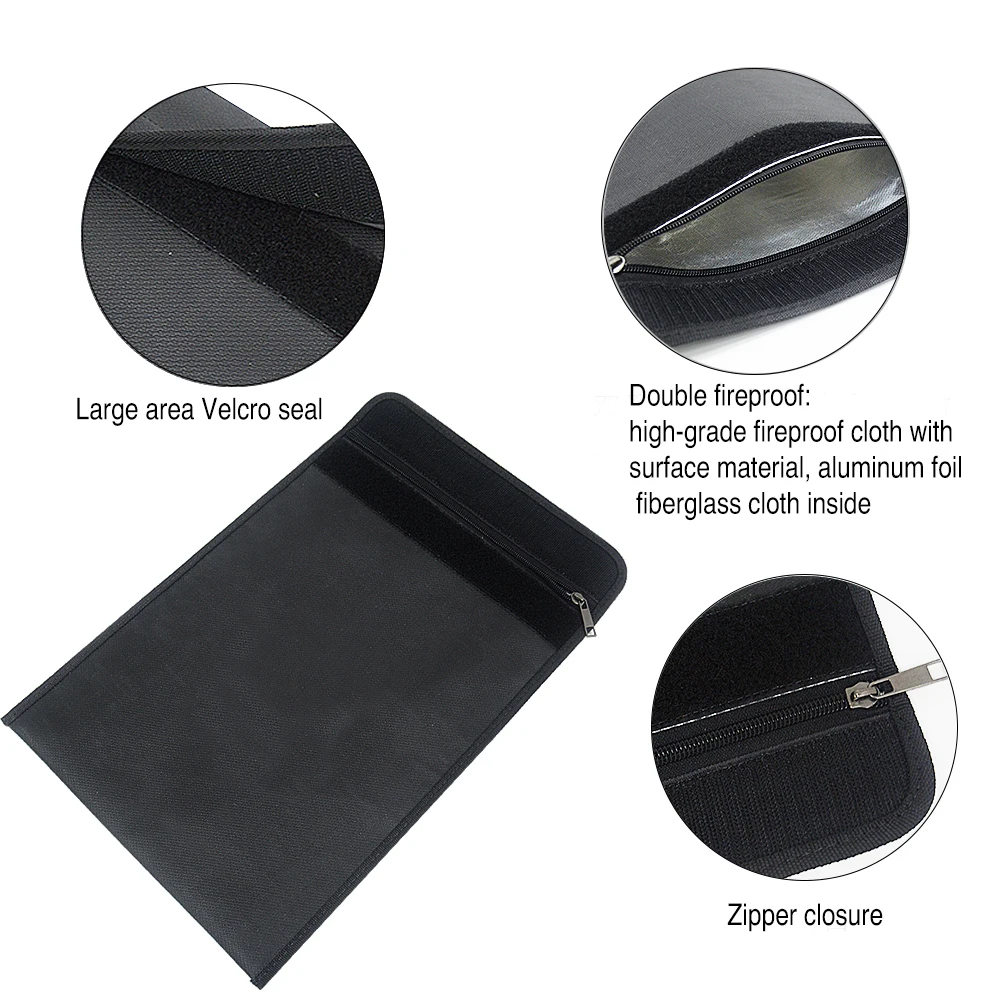 Custom Fireproof Document Bag Waterproof Money Documents File Cash Jewelry Passport Zipper Bag Storage Organizer Pouch