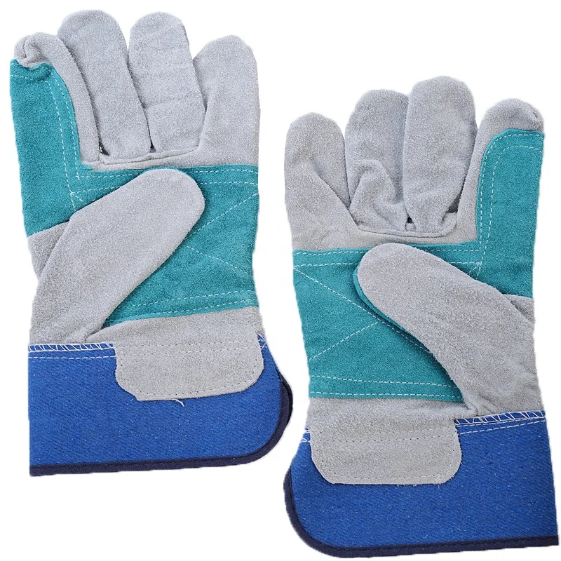 Double Reinforced Palm Leather WorK Gloves, Luvas guantes, Split cowhide leather gloves CE