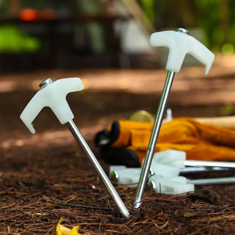 Hot Selling Glow Stainless cast iron Pegs For Camping Tent Peg Hiking Travel Kits Heavy Duty Tent Peg Camp Accessories