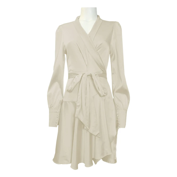 High-level new style skin-friendly satin ladies silk custom manufactory party white dress women dress 2023