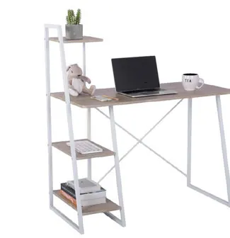 Home Office Wooden Book Studio Writing Table Computer Desk With Shelf Bookshelf