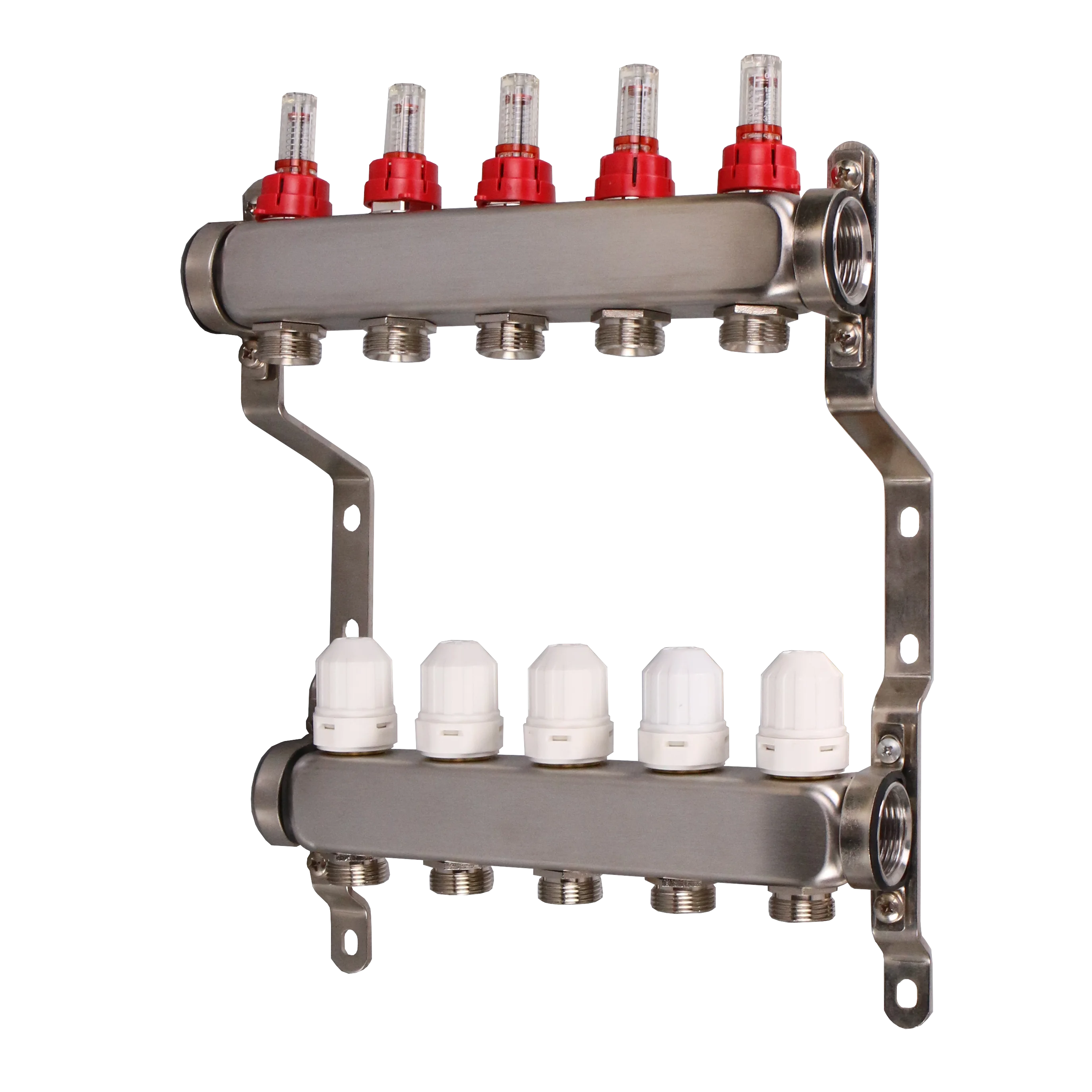 hot sale 5 way stainless steel water distributor heating manifold with manually flow meter