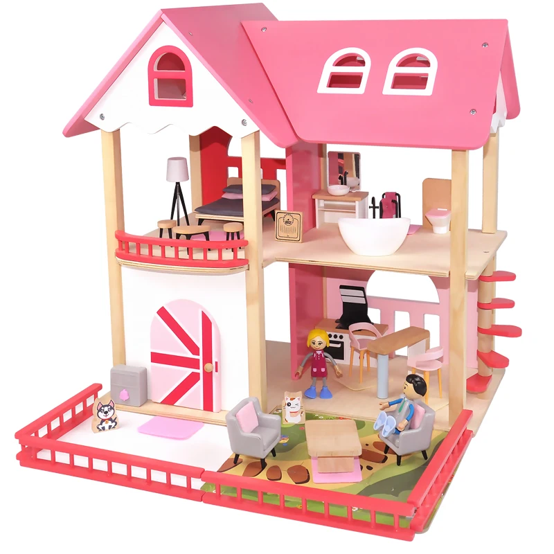 wooden Dollhouse with Furniture& Accessories House Dollhouse for Preschool girl toys Style DIY Educational Furniture House