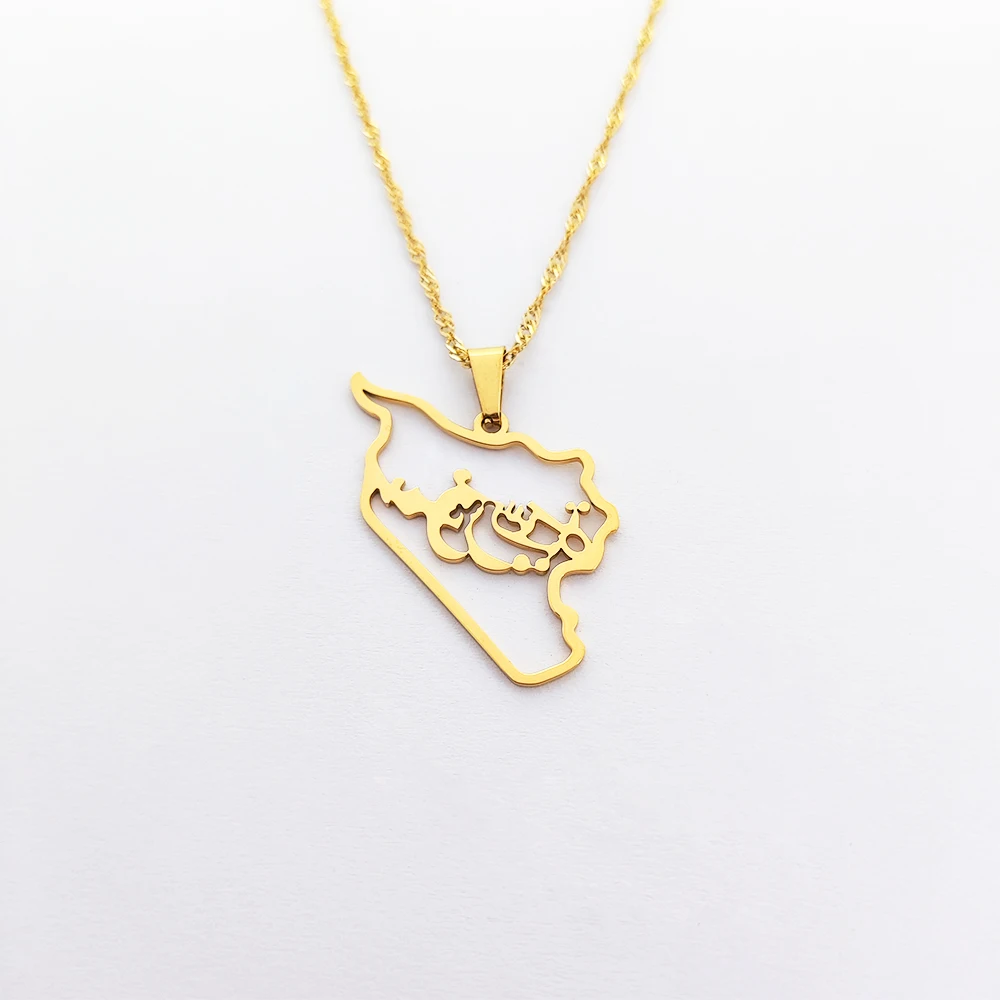 316L Stainless Steel Syria Map Pendant Necklaces Syria Map Outline Pendant Necklace Syrians Jewelry 18k Gold Plated