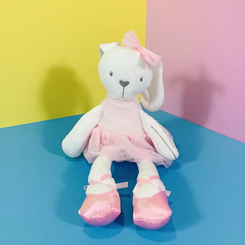 B021V White long leg rabbit plush doll soft toy stuffed animals with Pink skirt