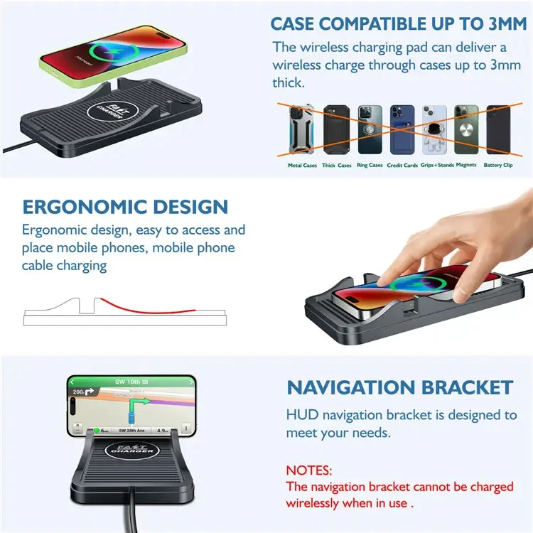 Wireless Car Charger Pad Qi Fast 15W 10W 7.5W Charging Mat Stand Holder For iPhone Compatible Samsung LG Xiaomi Android Phone