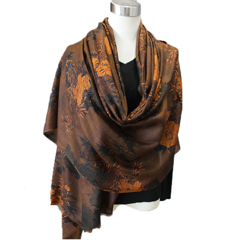 Wind Xiang Yun peony300кашемировый шарф тонкий двойного назначения весна осень и зима 100% Пашмина