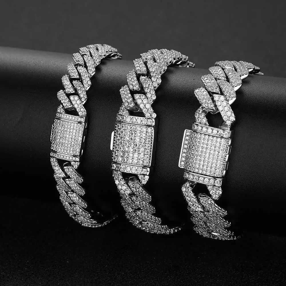 Wholesale Diamond Hip Hop Accessories 10 12 14 15 20 MM Bling Jewelry Bulk Buy Full Diamond Chains Bracelet