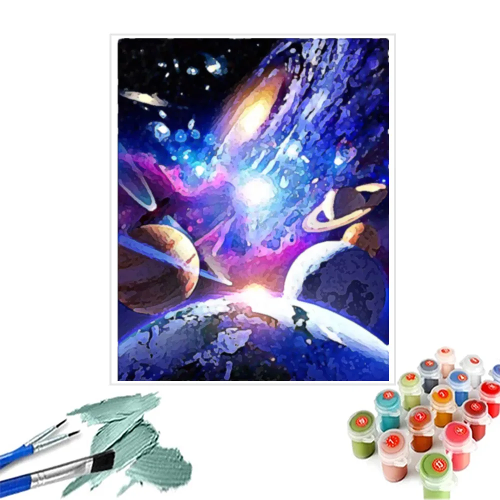 Wholesale and Custom Living Room Paint Art Canvas Diy Universe Oil Painting by Numbers Classical SCENERY Thick Linen Canvas