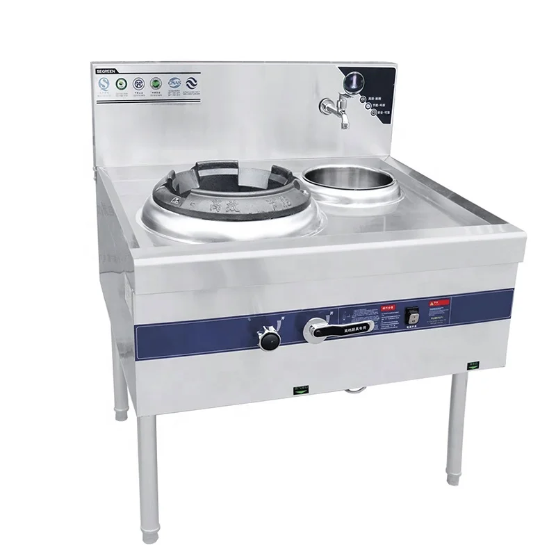 Stainless Steel Restaurant Equipment Kitchen Wok Gas Stove Double Burner With Blue Flame