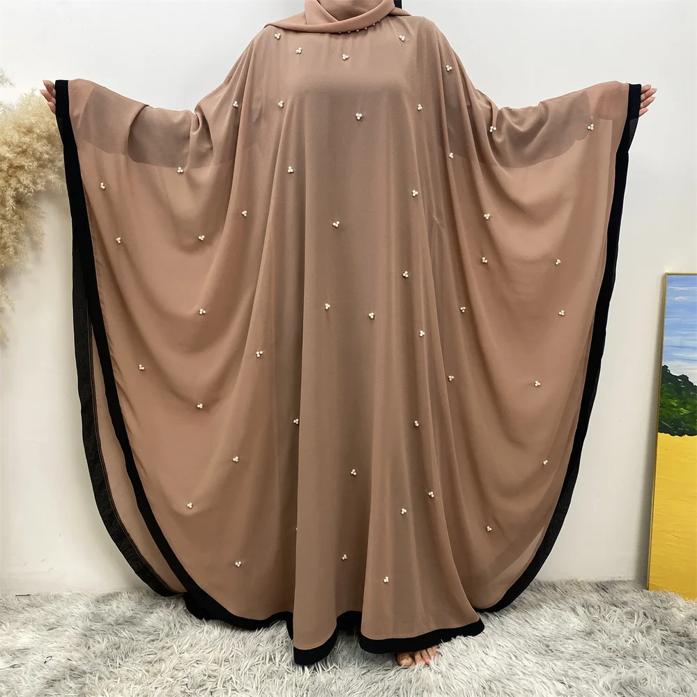 1612 New chiffon muslim women clothes kaftan long bat sleeve dresses Dubai fashion elegant casual dress robes women