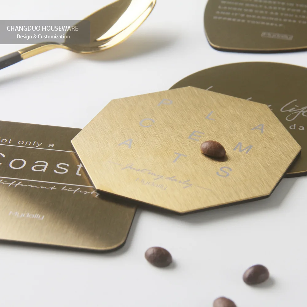 INS letter print insulated metal coaster bar hotel nordic stainless steel geometry coaster gold