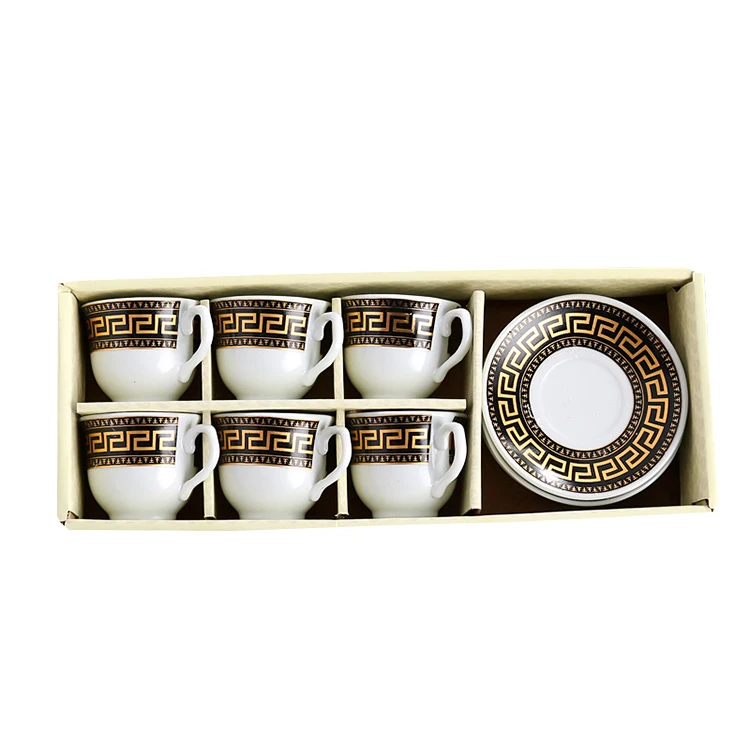 New European Ceramic Mugs Luxury Coffee Table Gift Box Set of 6 Vintage Arabic Coffee Tea Cup and Saucer Set