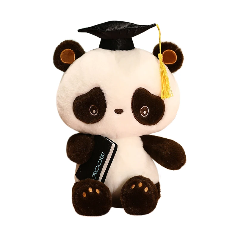 Chinese OEM 25cm custom soft stuffed wearing doctor hat with book graduation panda toys