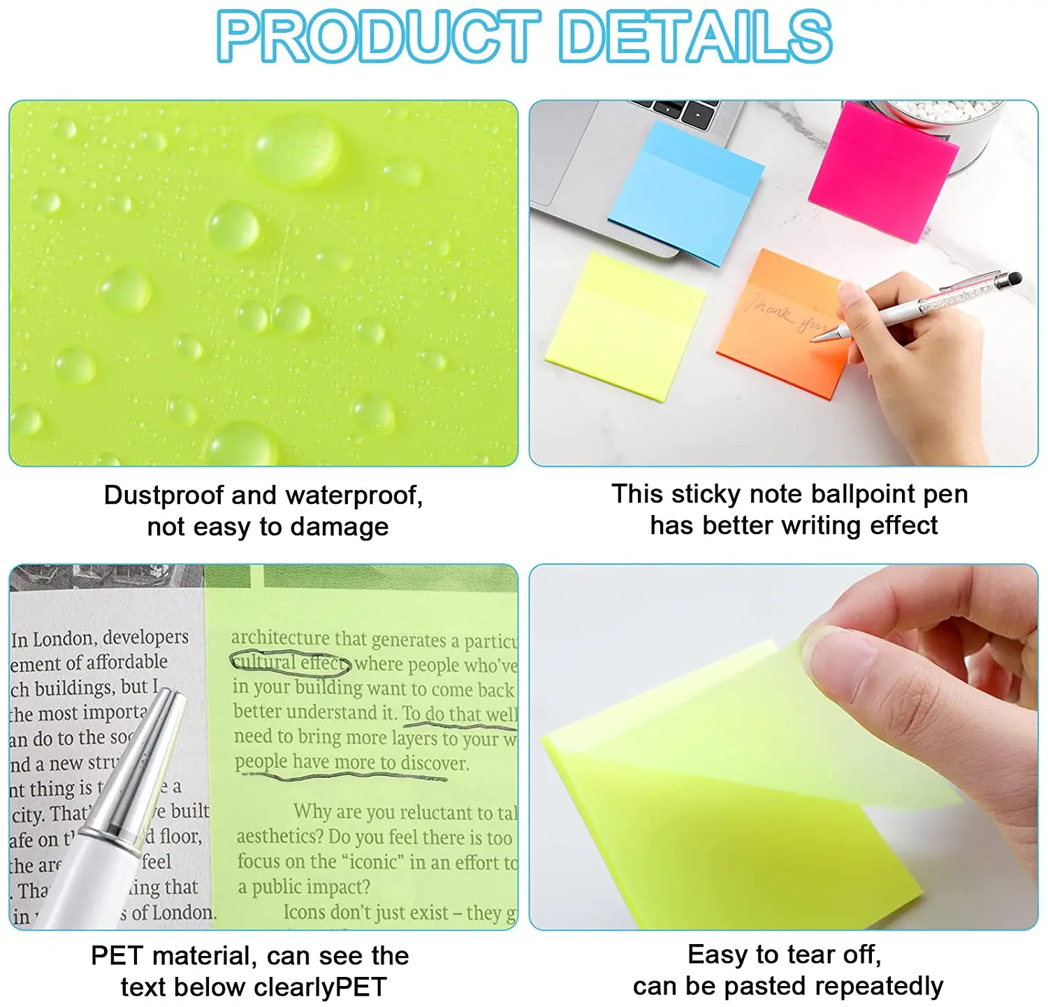 custom colour stationaries see through pastel memo pad kawaii translucent set cute clear transparent sticky notes