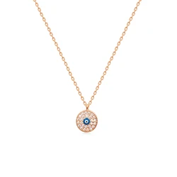 Royi Jewelry 925 Sterling Silver White Cubic Zircon Gold Plated Enamel Evil Eye Necklace