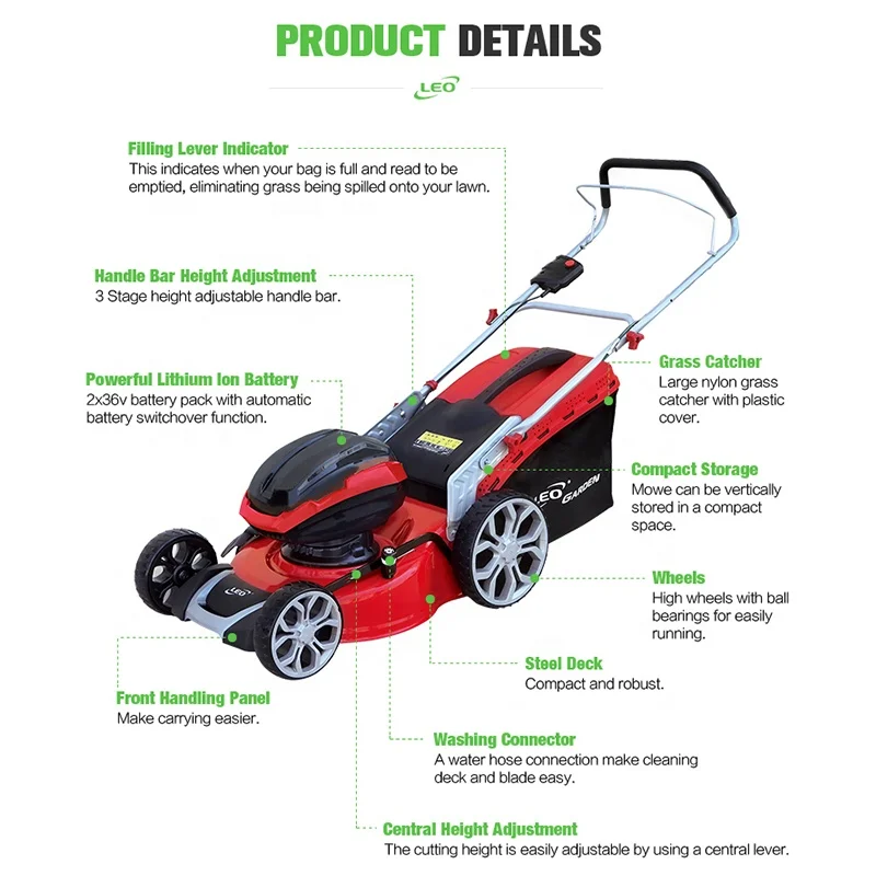 LEO LM46Li-2L Cordless 36V Portable Electric 30kg Brushless Motor Lithium Battery High quality Lawn Mower price
