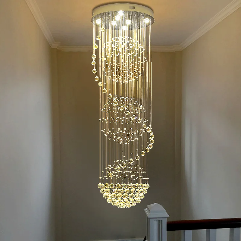 L4u Modern Staircase lighting K9 Crystal Chandeliers Spiral Stairs Long LED Pendant Ceiling Lamps Lighting for Hotel Mall