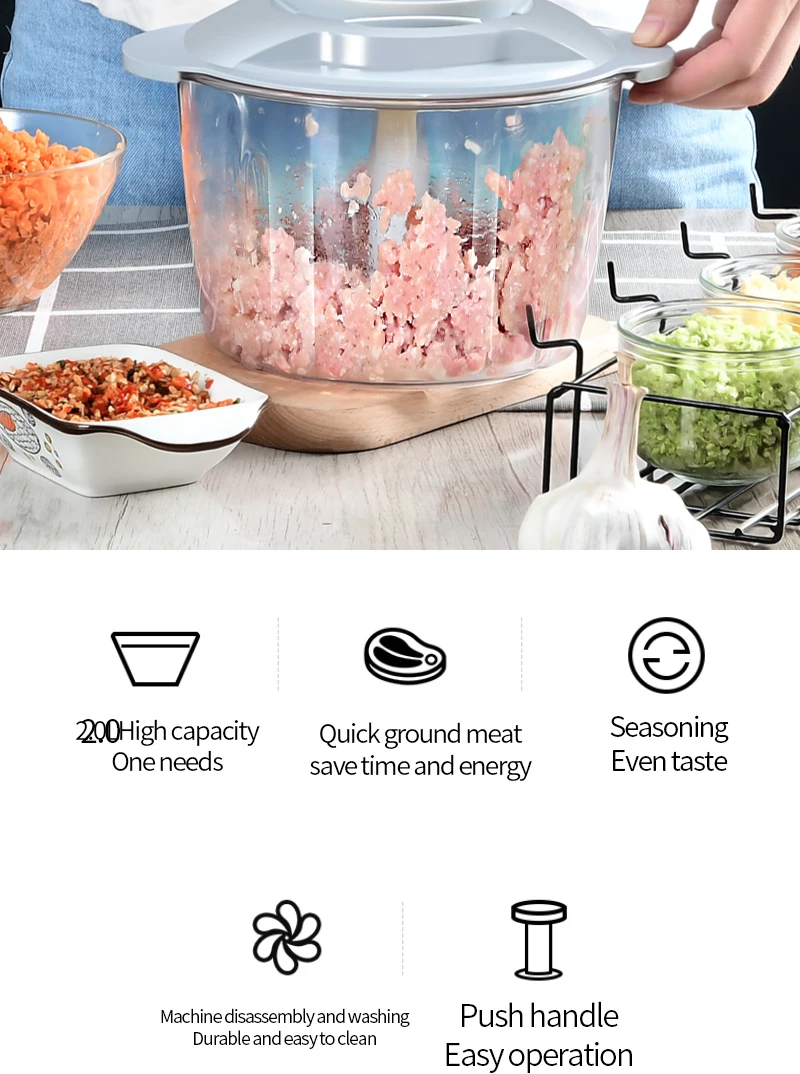 Оптовая продажа высокое качество 2021 кухонные резаки для еды мини-измельчитель ручной кухонный комбайн