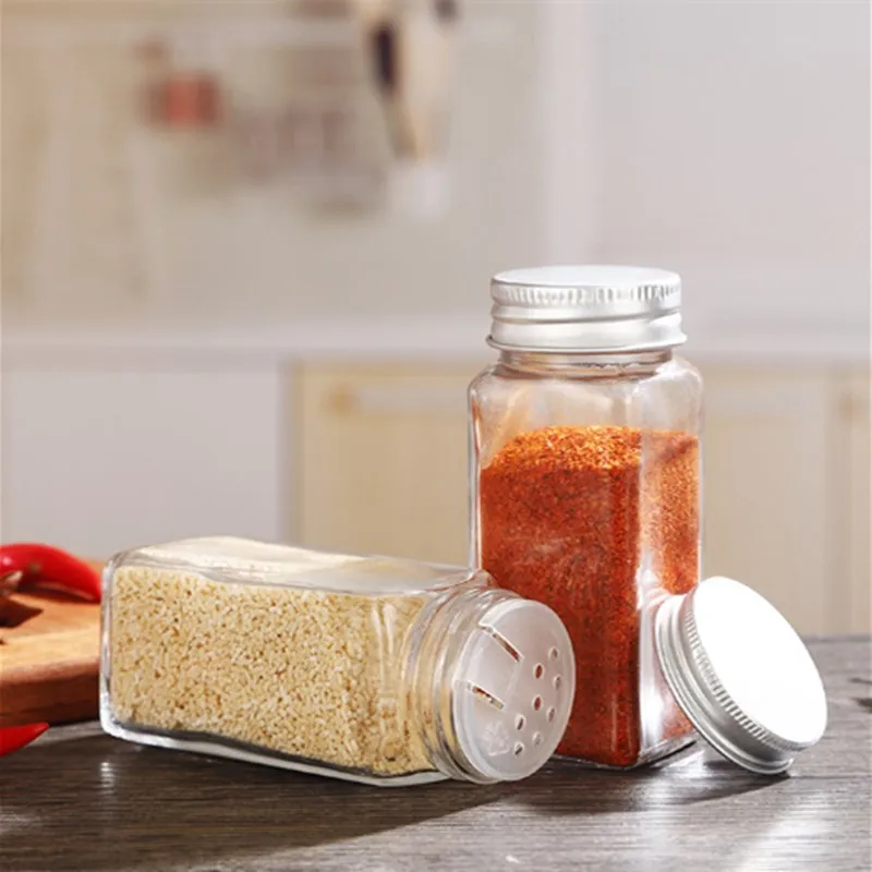 Wholesale Square Seasoning Jar Bottle 4oz Spice Glass Shaker with Meta Screw Lid