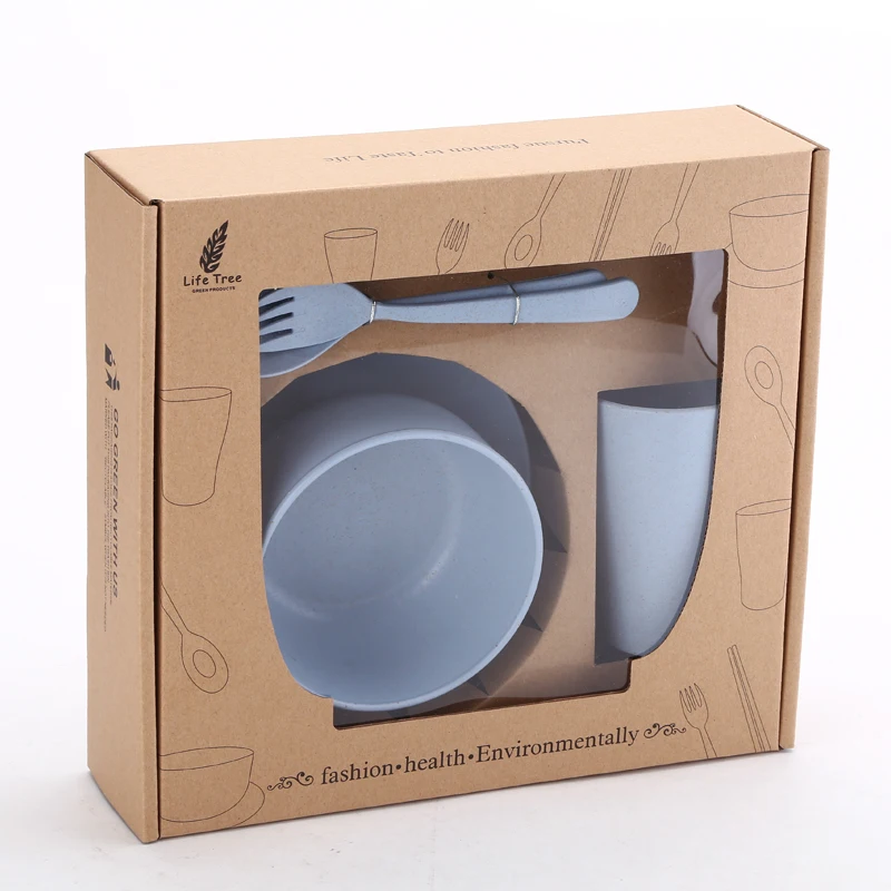 Natural Wheat Straw Spoon Fork Chopsticks Cup Bowl Plate 6-pieces Set