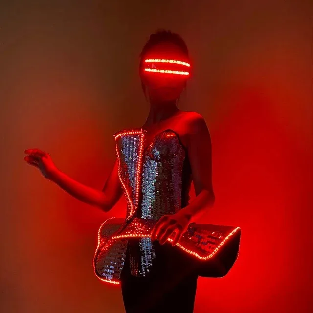 LED Luminous Dance Suit Adults Ballroom Performance Wear Nightclub Celebration Party Entertainment Event Show Stage Dress