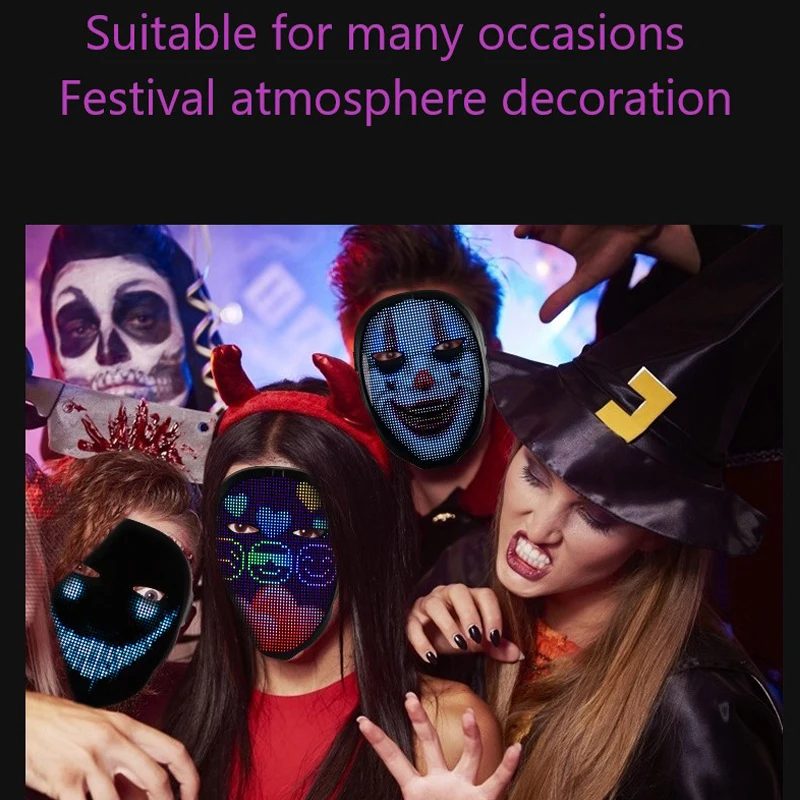 Lightwear Adjustable Rechargeable Programmable Gesture Shining Led Display Halloween App Full Color Face Changing Luminous Mask