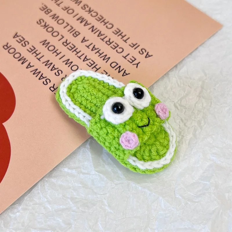 wholesale Custom yarn knitting slippers shape cute animal hair clip handmade bobby hair pin for summer women and girls