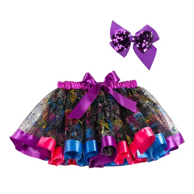 2020 new fashion Halloween colorful soft tulle satin kids girls fluffy tutu skirts