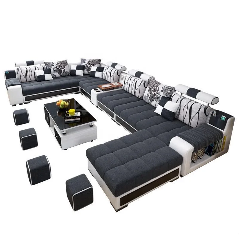 Modern u shaped modular sectional sofa set furniture living room corner covers fabric sofa
