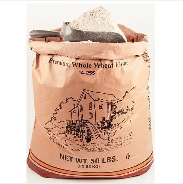 Biodegradable Kraft Paper Wheat Flour Packaging Bag 10 Kg 25Kg 50Kg Multiwall Moisture Protection Food Grade Packaging Bags