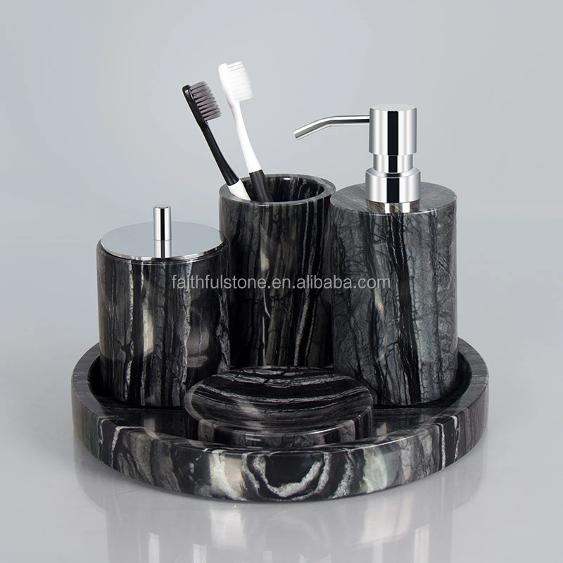 wholesale natural luxury ser 5pcs marble bathroom decor accessories set