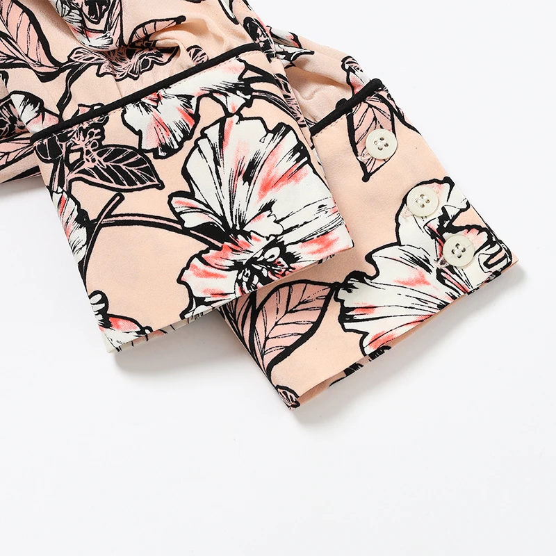 Factory hot sale custom printed button neckline long sleeve wholesale silk long dress