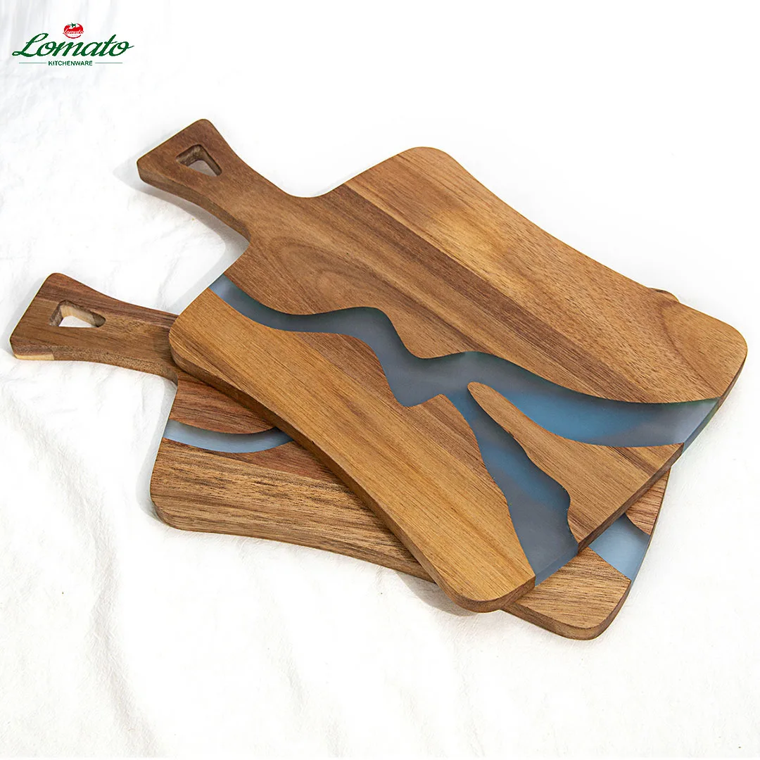 Luxury kitchen new design Handmade premium large ocean wave Epoxy resin acacia solid wood splicing cutting serving boards