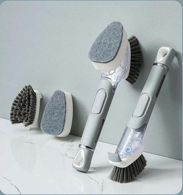 Бытовой кухонный дозатор жидкости, 3 сменных головки, щетка для мытья посуды с щеткой