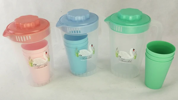 2.2 Liter Plastic Water Jug with 4 Cups Plastic Kettle with Cups Plastic Pitcher with Cups
