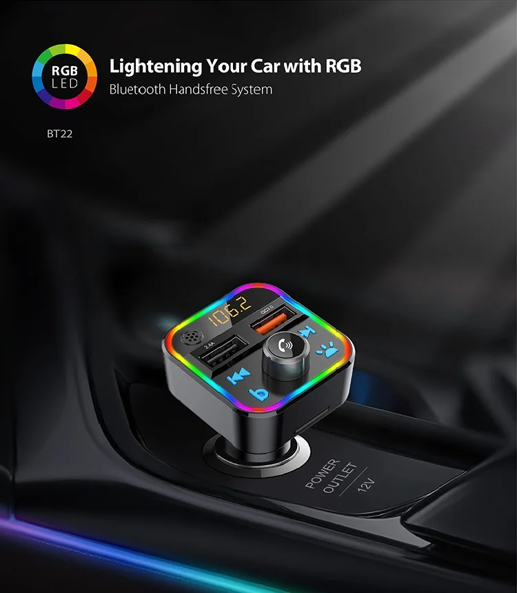  7+1 Colorful Lights Hands-Free Car Kit Wireless Radio Adapter Blue tooth Audio