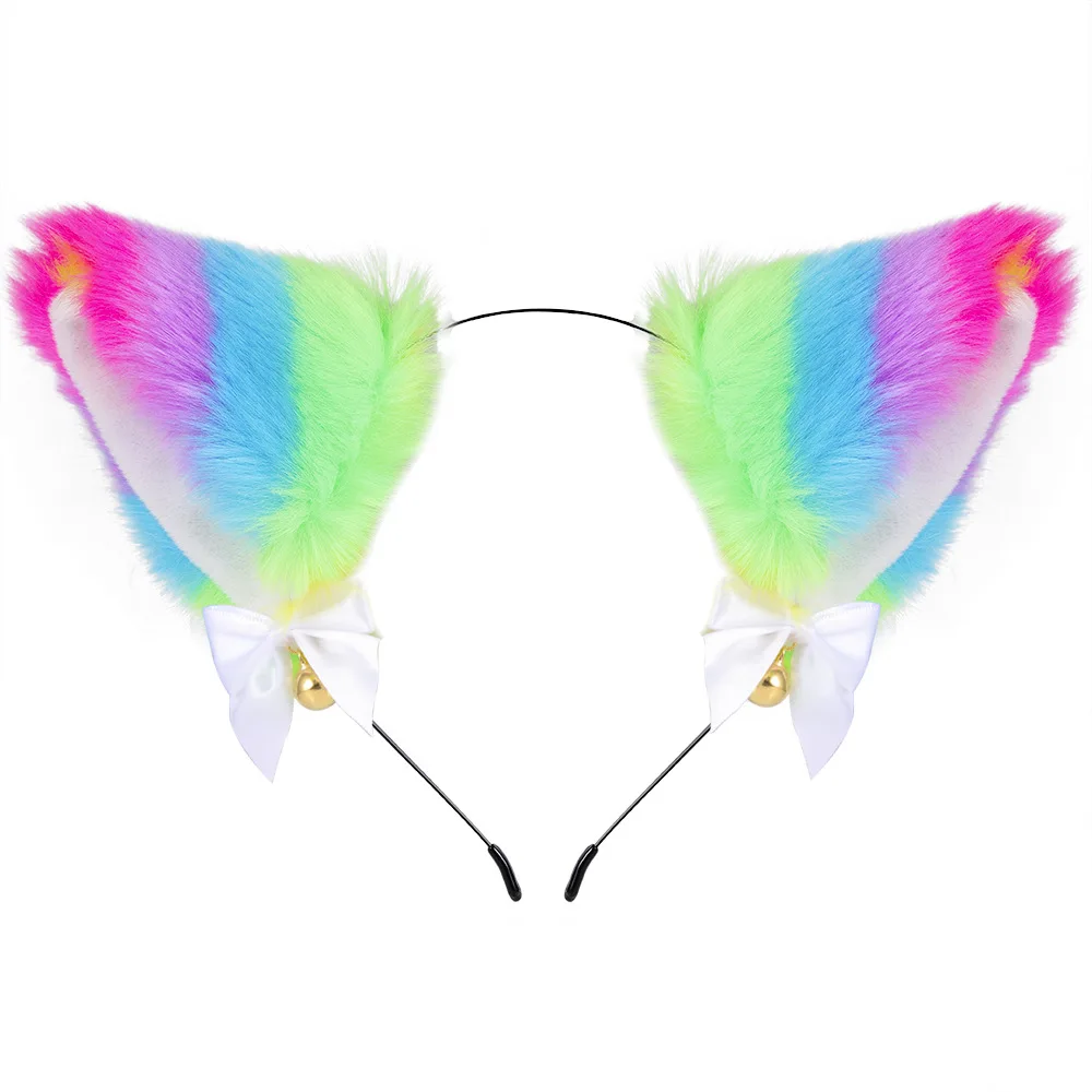 Girls animal ear head band costume party faux fur headdress cosplay fox ear headband with bow