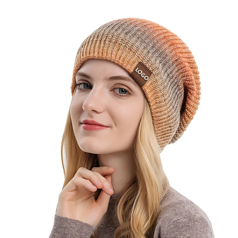 Autumn Winter New Knitted Hat Fashion Gradient Color Tie Dye Warm Hat Casual Rainbow Woolen Hat Woman