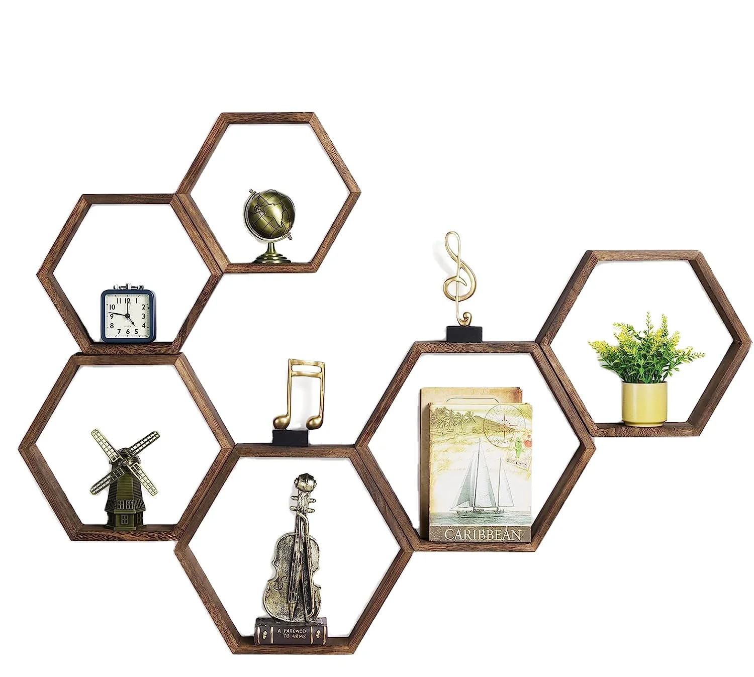 Hexagonal floating shelf wall mounted storage shelf wooden hexagonal shelf bedroom living room hallway office decoration