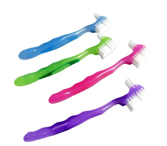 Denture Brush Small Toothbrush for Dentures Multi-Layered Bristles Ergonomic Rubber Handle for False Teeth Cleaning