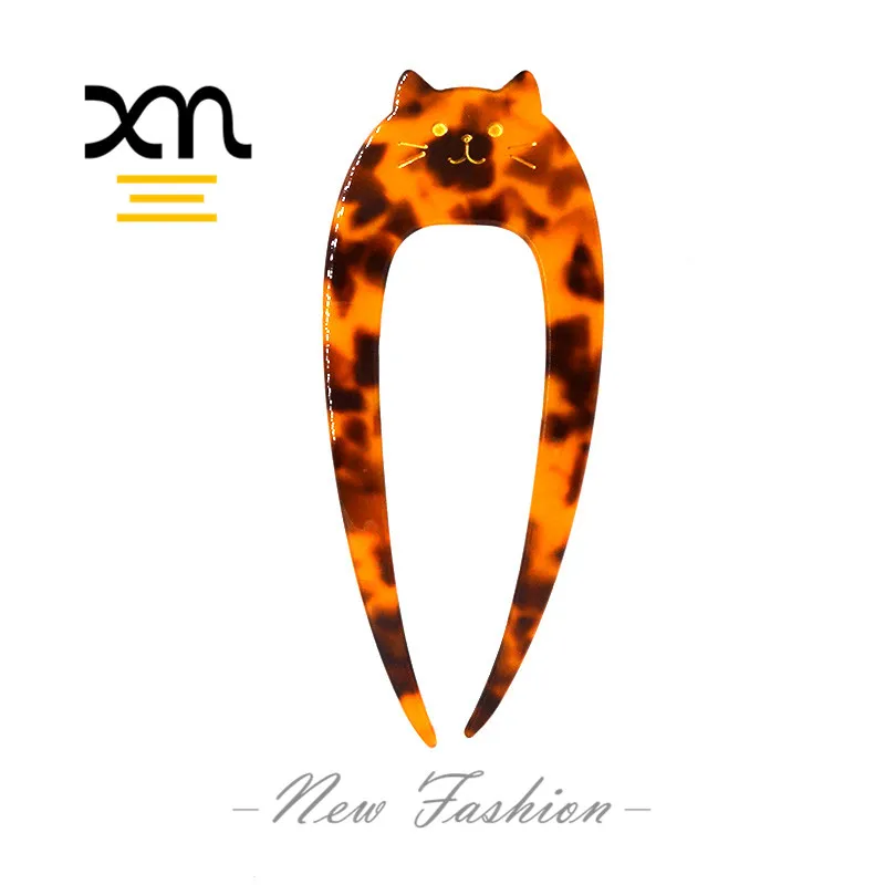 
custom animal shapes cute cat hair comb clips for girl wholesale acetate wide tooth tortoiseshell combs for women hair accessory 