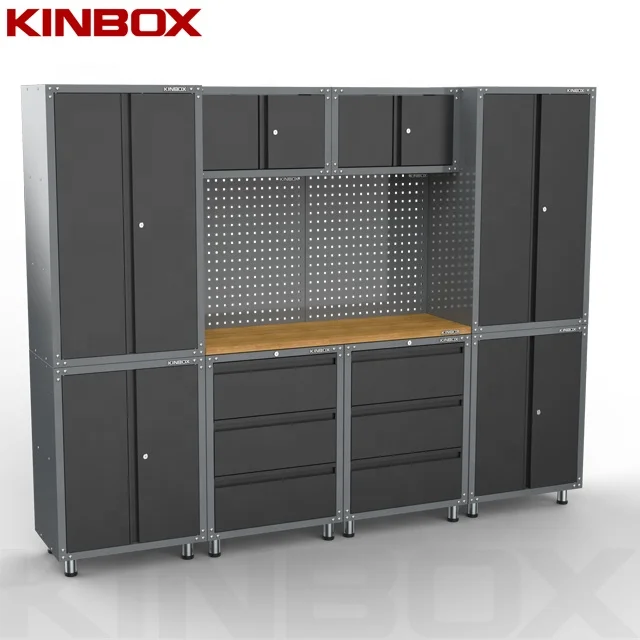 Kinbox Hot Sale Heavy Duty Wholesale Metal Garage Storage Tool Cabinets with Pegboard Garage Cabinets