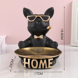 Resin Dog Sculpture Design Statue French Bulldog Butler with Metal Tray for Keys Holder Home Decor Animal Ornaments Nordic Art