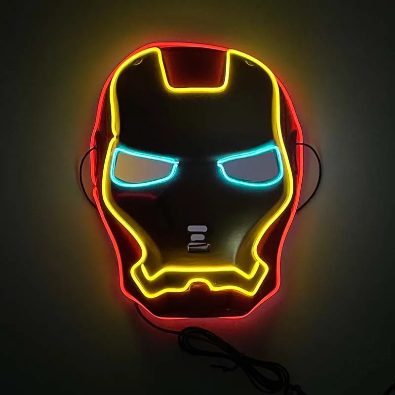 RaveNeon Halloween Costumes Iron Man Mask Neon Led Mask Spiderman Light Up Party Masks 3 Lighting Modes