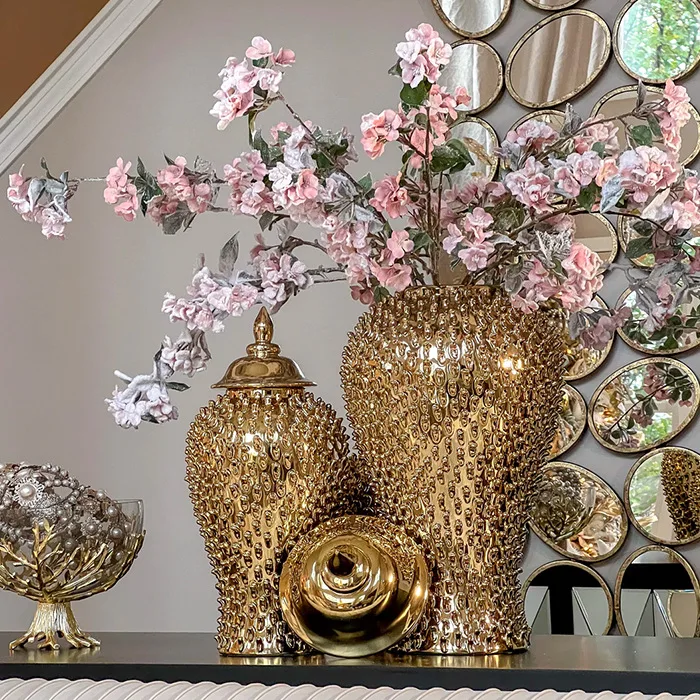 Home decoration porcelain luxury vase electroplate golden vase general living room dining table model room porch home deco