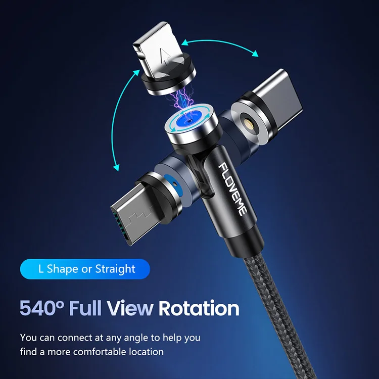 
Free Shipping 1 Sample OK FLOVEME 540 Rotation Magnetic Mobile Phone Charger 3 in 1 USB Cable for Samsung for IOS Android Custom 