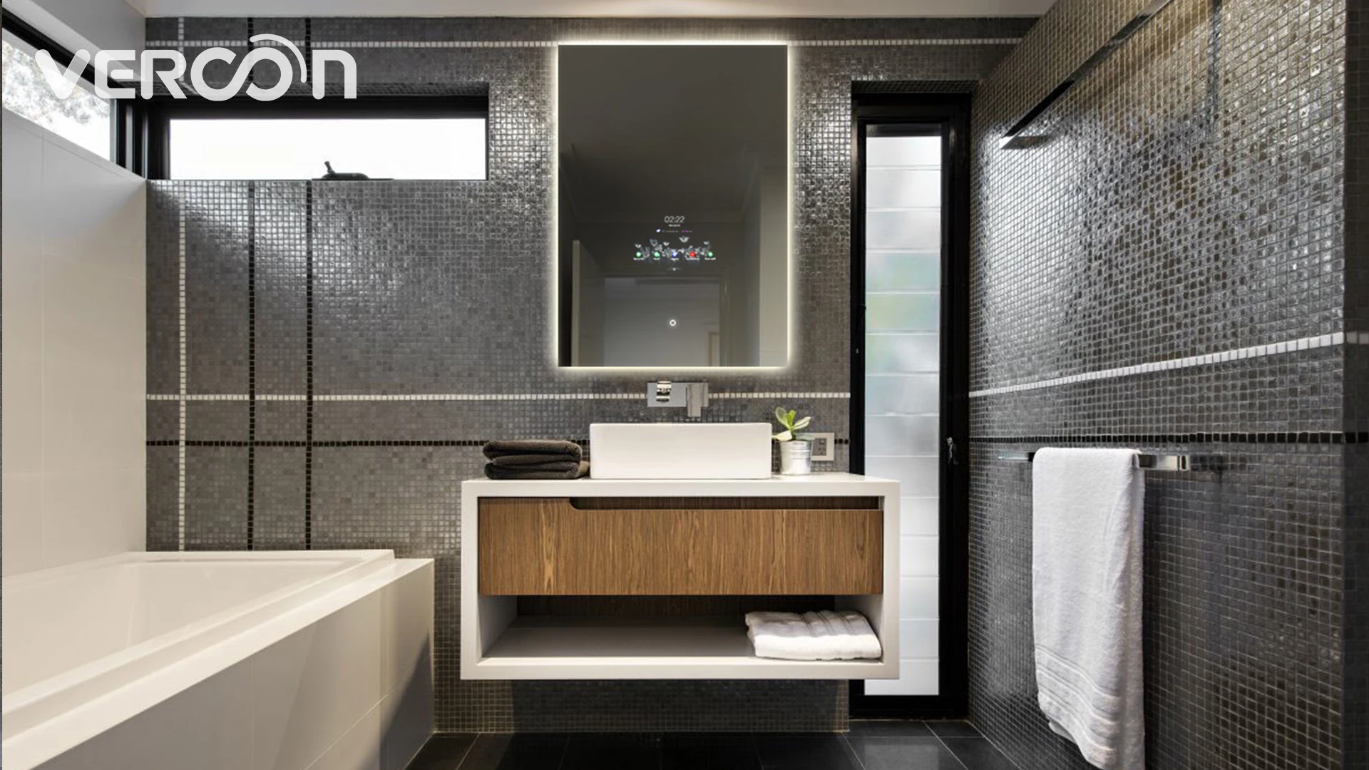 Vercon LED Lighted Bathroom Touch Screen Smart Mirror Illuminated Wall Mounted Vanity Mirror